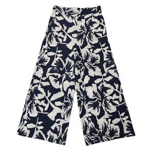 Calypso St. Barth Pants Womens Small Navy Floral Wide Leg Linen Blend Travel